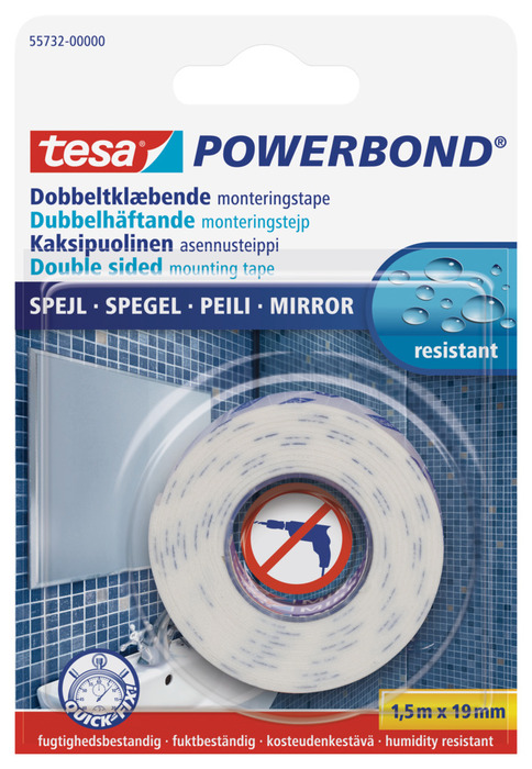 Tesa Powerbond Spejl monteringstape 19 mm x 1,5 meter